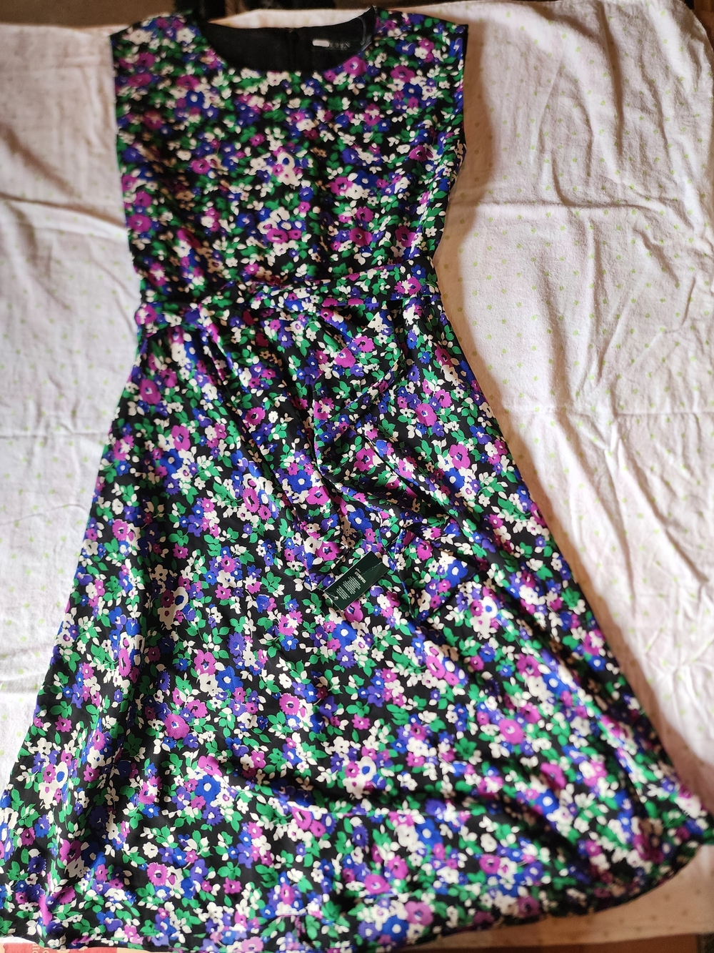 Ralph LAUREN Floral Fit & Flare Sleeveless Dress in Black and Purple